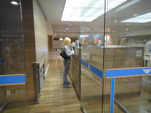 Getting our stamps in Seoul Korea, this was right before we got scolded for leaving the airport when we weren't suppose to...