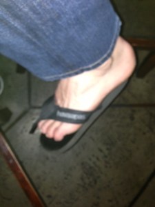 nope...his flip flop just broke! I never laughed so hard, I mean it was his favorite pair but the reaction was a bit much. 