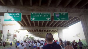 at one point of the course you run under the highway so there is a lot of shade and the temperature is cool. this was our favorite part of the run and lasted for a good two mile stretch. They also had multiple aid stations with water, bands and tons of people cheering you! 
