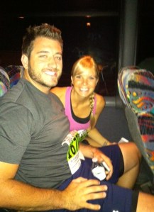 Riding the bus from Aloha Stadium to Aloha Towers to the starting line. I look way to excited considering it is 4am and we are about to run 8 miles. 